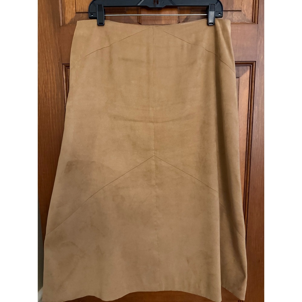 Talbots Faux-Suede Long Skirt Womens Size 14 Tan Lined Mid-Length Western Casual